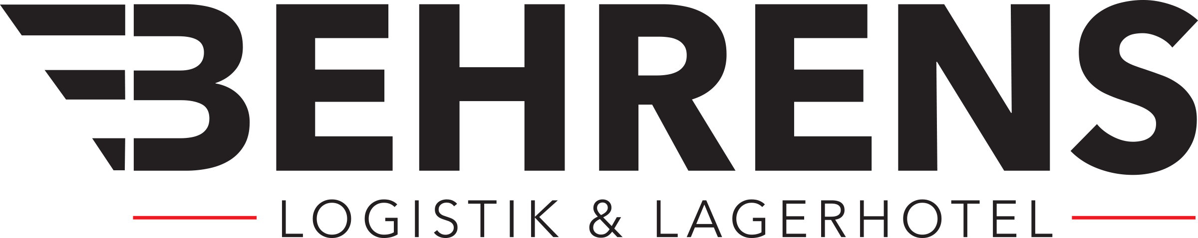 Behrens Logistik logo med tekst og en rød linje.